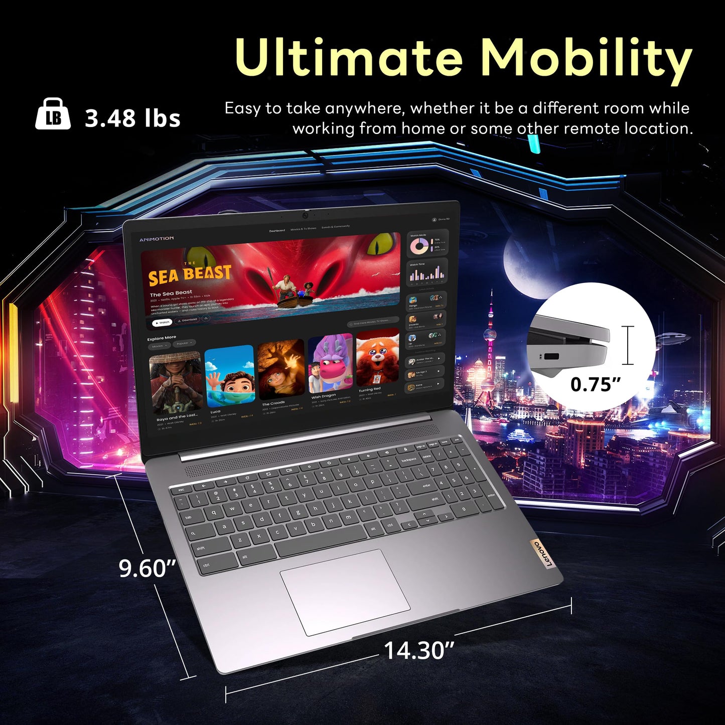 Lenovo Slim 3 Chromebook, 14″ FHD IPS Touchscreen Laptop, 8-Core MediaTek Kompanio 520 Processor, 4GB RAM, 224GB Storage (64GB eMMC+160GB Docking Station Set), WiFi 6, Chrome OS, Abyss Blue
