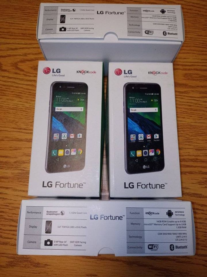 LG Fortune : GSM, UMTS, LTE GSM 850/900/1800/1900 MHz, UMTS Bands 2/4/5, LTE Bands 2/4/5/12