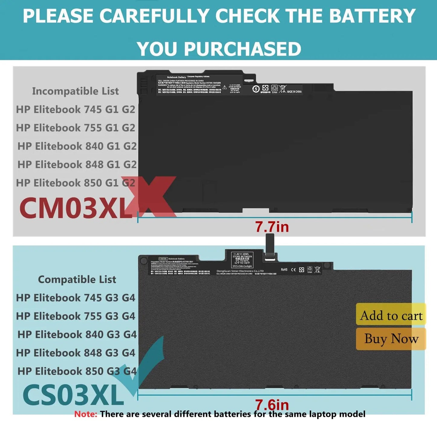 CS03XL Battery for HP Elitebook 840 848 850 745 755 G3 G4 ZBook 15u G3 G4 Series Laptop fits HSTNN-UB6S 800231-141 800513-001